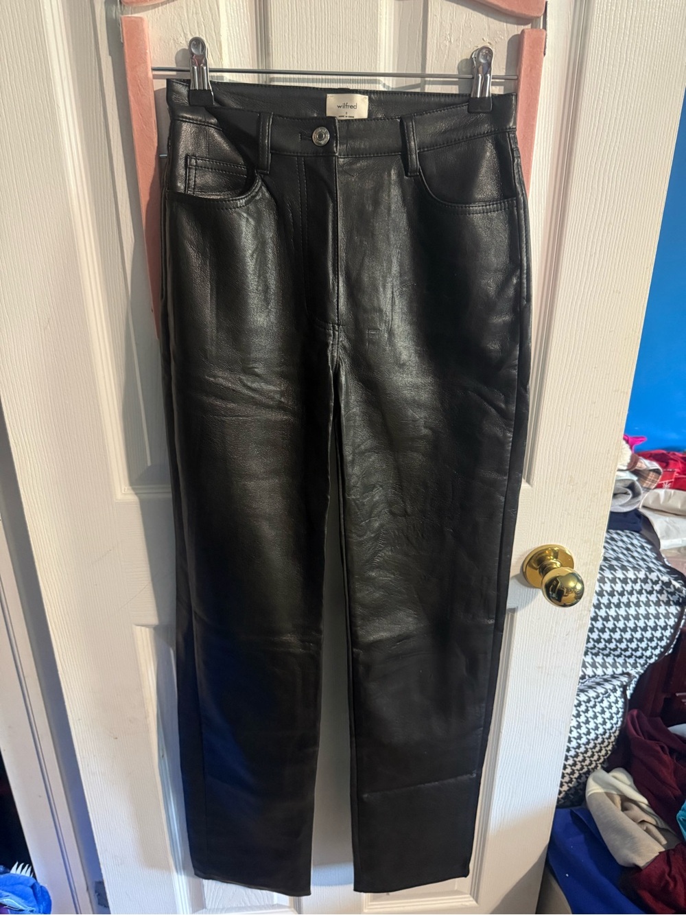 Wilfred Black Faux Leather Straight-Leg Jeans